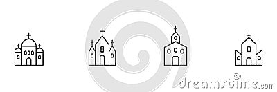 Church line icon set. Church outline black symbol. Holy place linear building sign collection Stock Photo
