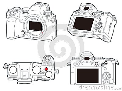 Multi-view vector diagram of Panasonic lumix S5 professional mirrorless camera Vector Illustration