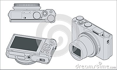 Multi-angle vector diagram of Panasonic LX10 compact digital camera Vector Illustration