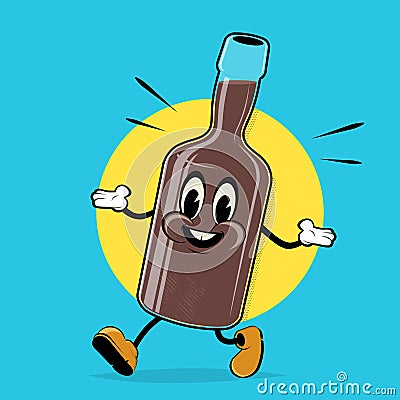 Vector illustration of a funny cartoon bottle in retro style Vector Illustration