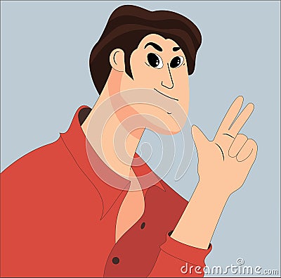 Avatar for young smiling man greet with hand, greeting gesture. Flat vector cartoon illustration isolated on white background Vector Illustration