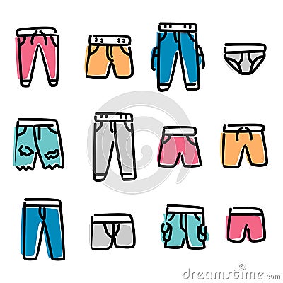 Set of pants icon vector cartoon illustration Vector Illustration