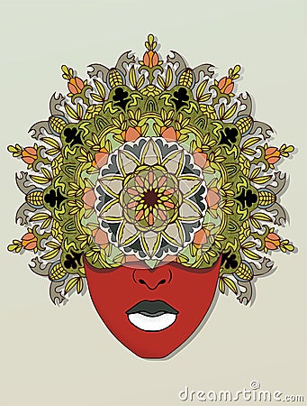 Woman's face with patterned mask Vector Illustration