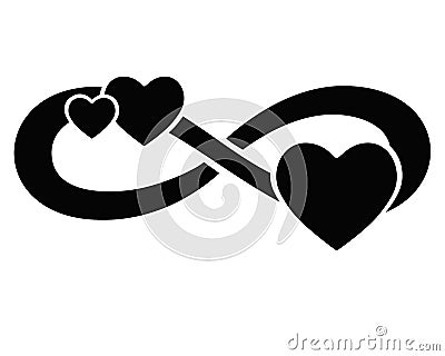 Infinity sign with three hearts - vector silhouette illustration for logo or pictogram. Eternal love symbol for Valentine`s Day, p Vector Illustration