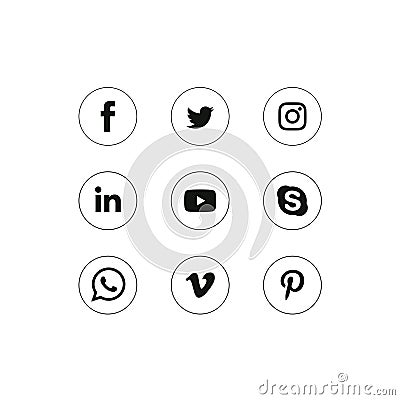 Social media vector icons and logoes for mobile apps web and web design ui business profiles etc. Vector Illustration