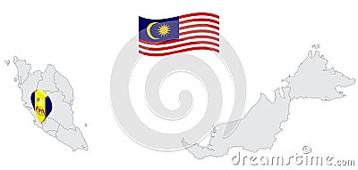 Location Federal Territory of Putrajaya on map Malaysia. 3d Putrajaya flag map marker location pin. Quality map with States of M Vector Illustration