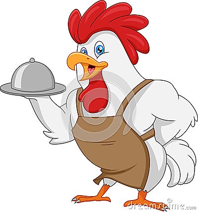 Cartoon chef chicken carrying food tray Vector Illustration