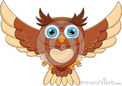 Cartoon owl flapping wings and smiling Vector Illustration