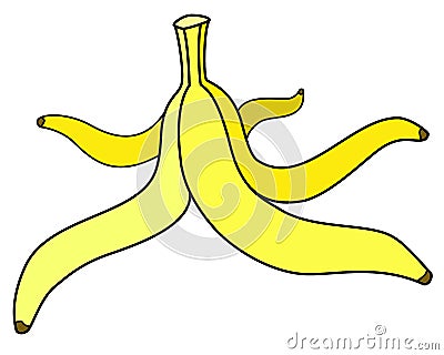 Banana peel - vector full color illustration. Yellow Banana peels, stem stem. Fruit rind on the floor, slip Vector Illustration