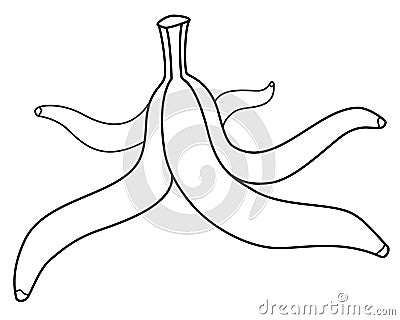 Banana peel - vector linear illustration for coloring. Banana peels, ponytail stalk. Fruit rind on the floor will slip. Outline. Vector Illustration