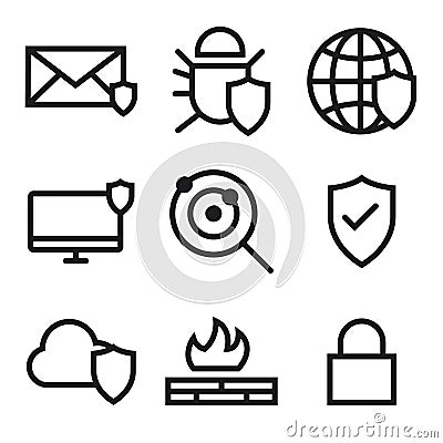 Computer virus malware security icons Vector Illustration