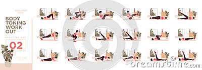 Women Workout Set. Women doing fitness and yoga exercises. Stock Photo