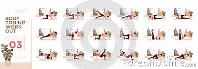 Women Workout Set. Women doing fitness and yoga exercises. Stock Photo