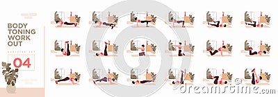 Women Workout Set. Women doing fitness and yoga exercises. Stock Photo