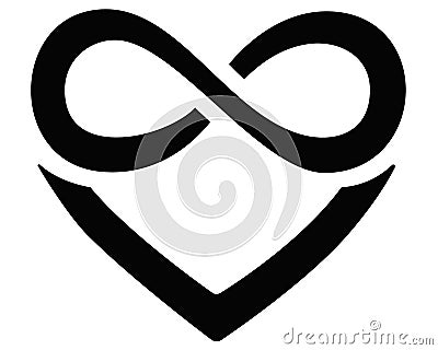 Heart and infinity - polyamory sign - vector silhouette illustration for logo, icon or pictogram. A sign of heart and infinity, en Vector Illustration