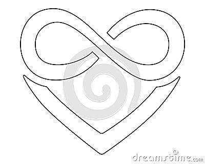 Heart and infinity - polyamory sign - vector linear illustration for coloring pages, icons or pictograms. Outline. A sign of heart Vector Illustration