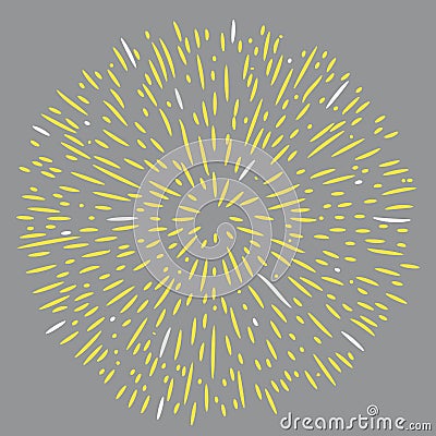 Explosion effect of random radial yellow lines. Illuminating and Ultimate gray. Floral abstract circular pattern. Vector Illustration