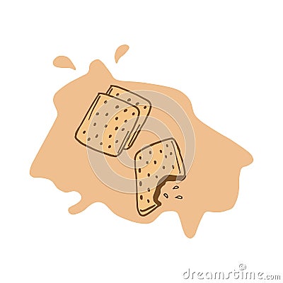 Healthy snack, chocolate crackers illustration. brown color paint spattered. hand drawn vector. cookies icon for meal. doodle art Vector Illustration
