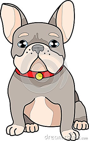 Cute realistic french bulldog with bright red collar template. Cartoon colorful pet vector illustration Vector Illustration