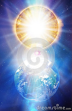 Spiritual love healing Earth, Central Sun energy, golden power, Star of David, evolution, transformation Stock Photo