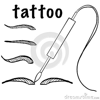 Tattoo master, tattoo master, permanent tattoo master, eyebrow tattoo, eyebrows of different types,tattoo machines of different ty Stock Photo