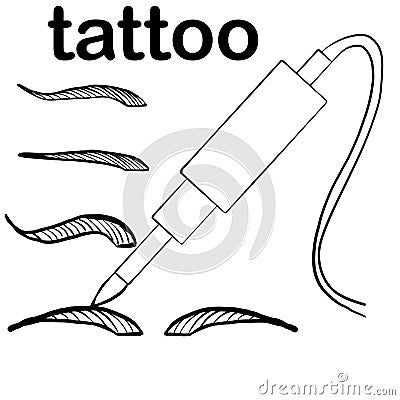 Tattoo master, tattoo master, permanent tattoo master, eyebrow tattoo, eyebrows of different types,tattoo machines of different ty Stock Photo