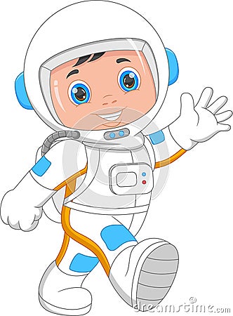 Young astronaut waving on white background Vector Illustration