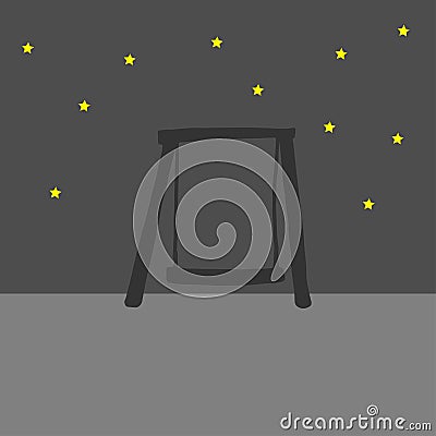 Swinging play illustration on night background with yellow stars. hand drawn vector. childhood icon. doodle art for wallpaper, pos Vector Illustration