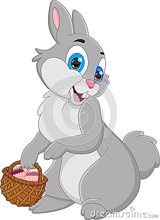 Cartoon cute rabbit holding basket filled with eggs Vector Illustration