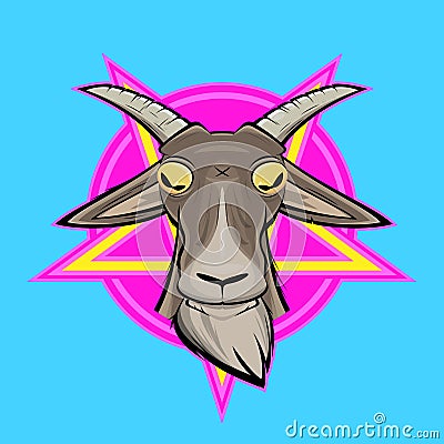 Cartoon illustration of a evil goat head with pentagram sign Vector Illustration