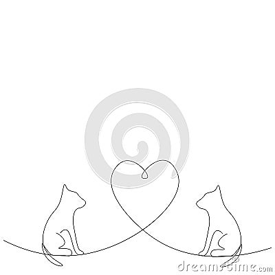 Cats love heart line drawing, vector illustration Vector Illustration