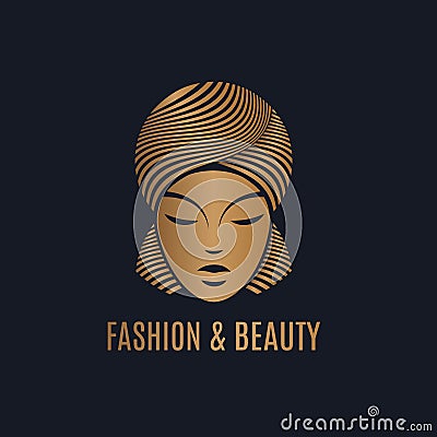 Beauty, hair salon illustration. Wavy hairstyle and headwear. Elegant makeup. Vector Illustration