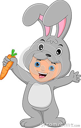 boy wearing rabbit costume holding a carrot Vector Illustration