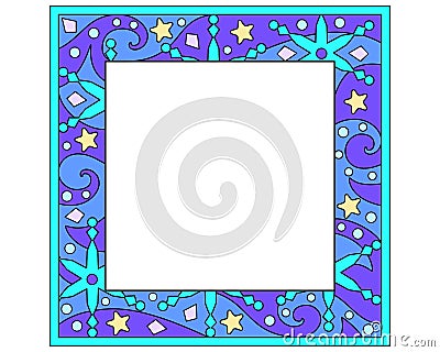 Winter wide square frame with snowflakes and stars - vector full color illustration. Frosty patterns - frame with place for your p Vector Illustration