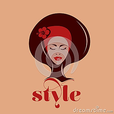 Beauty, Afro hairstyle, fashion logo. African American woman beautiful face. Vector Illustration