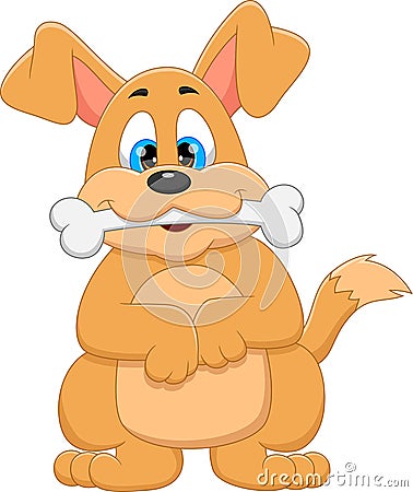 Cartoon cute dog biting bone on white background Vector Illustration