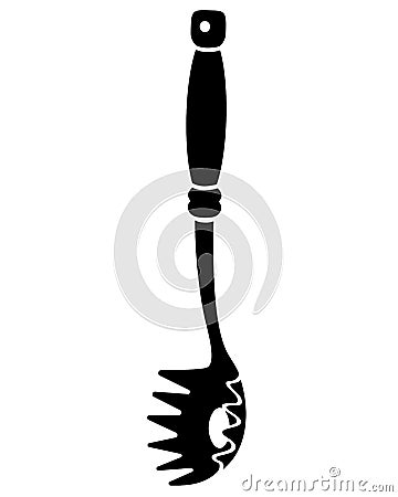 Spaghetti spoon - vector silhouette illustration for logo or pictogram. Spoon with prongs and spaghetti hole Kitchen tool for sign Vector Illustration