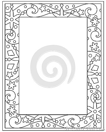 Winter rectangular vertical frame with snowflakes and stars - vector linear picture for coloring. Outline. Frosty patterns - frame Vector Illustration