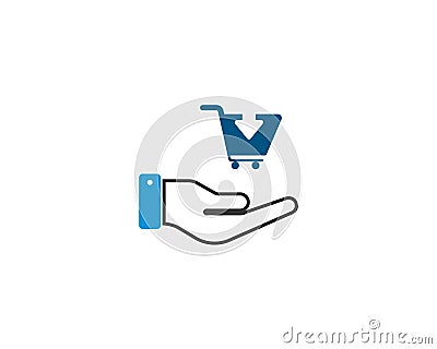 Vector Buy Shop Cart Purchase Checkout Icon with hand - Trolly Sign For online purchases Stock Photo