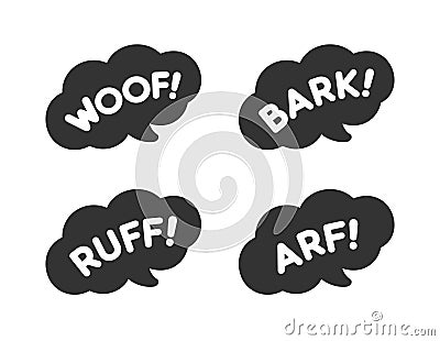 Cartoon comics dog bark sound effect and lettering vector clipart set Vector Illustration