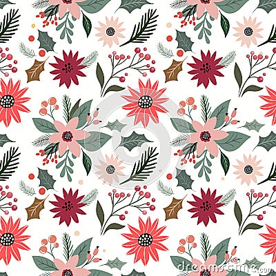 Christmas floral seamless pattern with decorative bouquets Vector Illustration