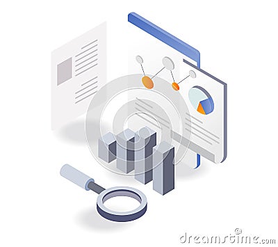 Business analyzing and searching in isometric Cartoon Illustration