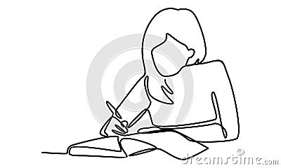 Continue line of girl studying Vector Illustration