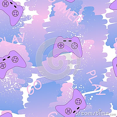 Pattern with purple gaming joystick. Vector Illustration