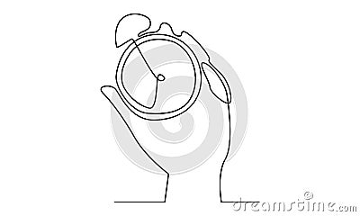 Continue line of hand holding clock time, start, urgency and deadline concept Vector Illustration