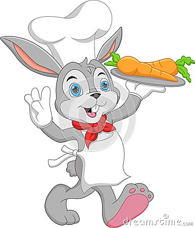 Cartoon chef rabbit carrying carrots Vector Illustration