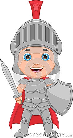 Boy wearing ancient roman soldier clothes Vector Illustration