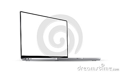Silver Laptop Mockup with Blank Screen, Side Perspective View Vector Illustration