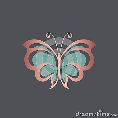 Butterfly logo. Decorative wings outline. Elegant, luxury style. Vector Illustration