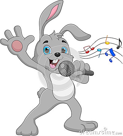 Cartoon rabbit singing isolated on white background Vector Illustration